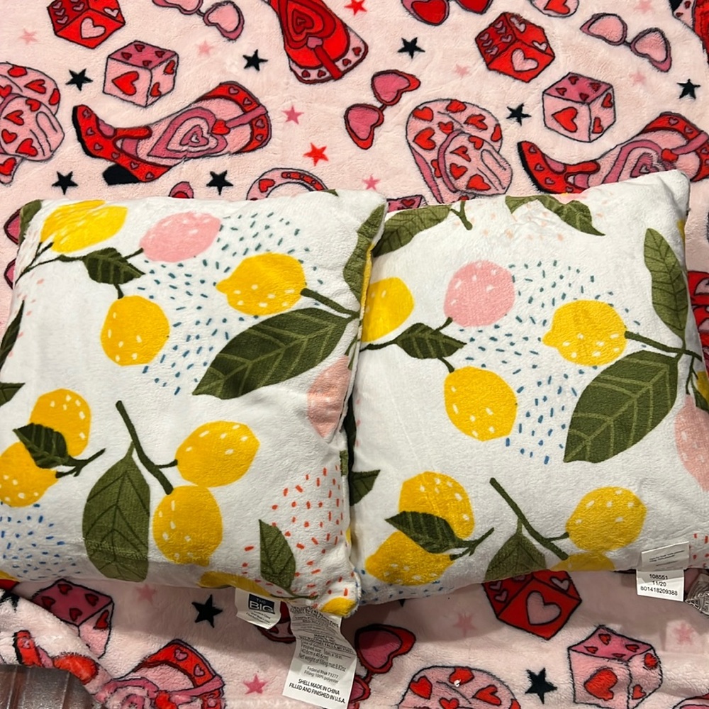 Two 16” by 16” Lemon Pillows